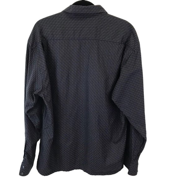 Bachrach Men’s Black Multi Button Geometrical Print Long Sleeve Dress Shirt Sz L - Picture 2 of 5